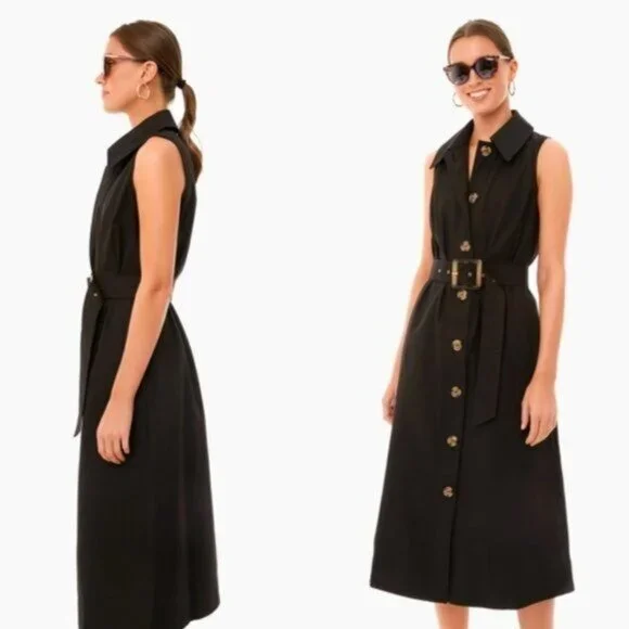 Tuckernuck NEW Black Sleeveless Button Down Chamberlin Shirt Midi Dress Size M - Picture 3 of 11